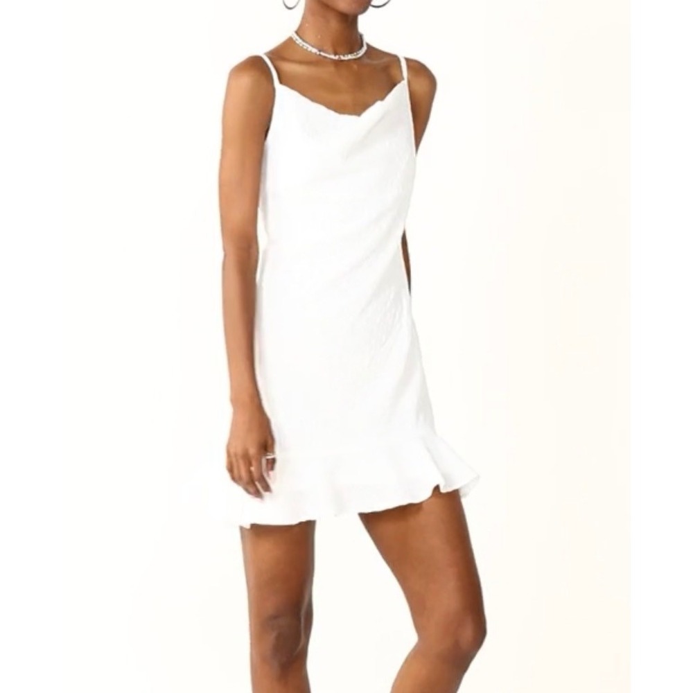 Live To Be Spoiled Womens Cowl Neck Sun Dress Size L White Textured Mini Ruffle